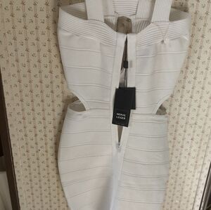 Herve Leger Ivory Bandage Cutout Midi Dress